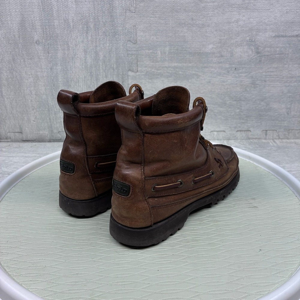 Polo Country by Ralph Lauren Brown Leather Lace-Up Moc Toe Boots - Picture 4 of 7